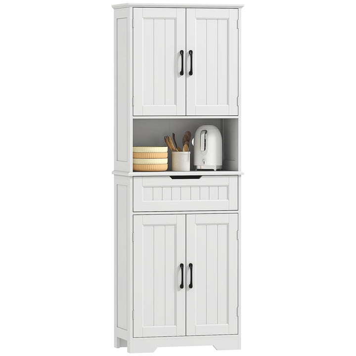 HOMCOM Kitchen Buffet with Hutch, 68" Tall Kitchen Pantry Cabinet with Small Open Counter, 4 Doors, Drawer, White