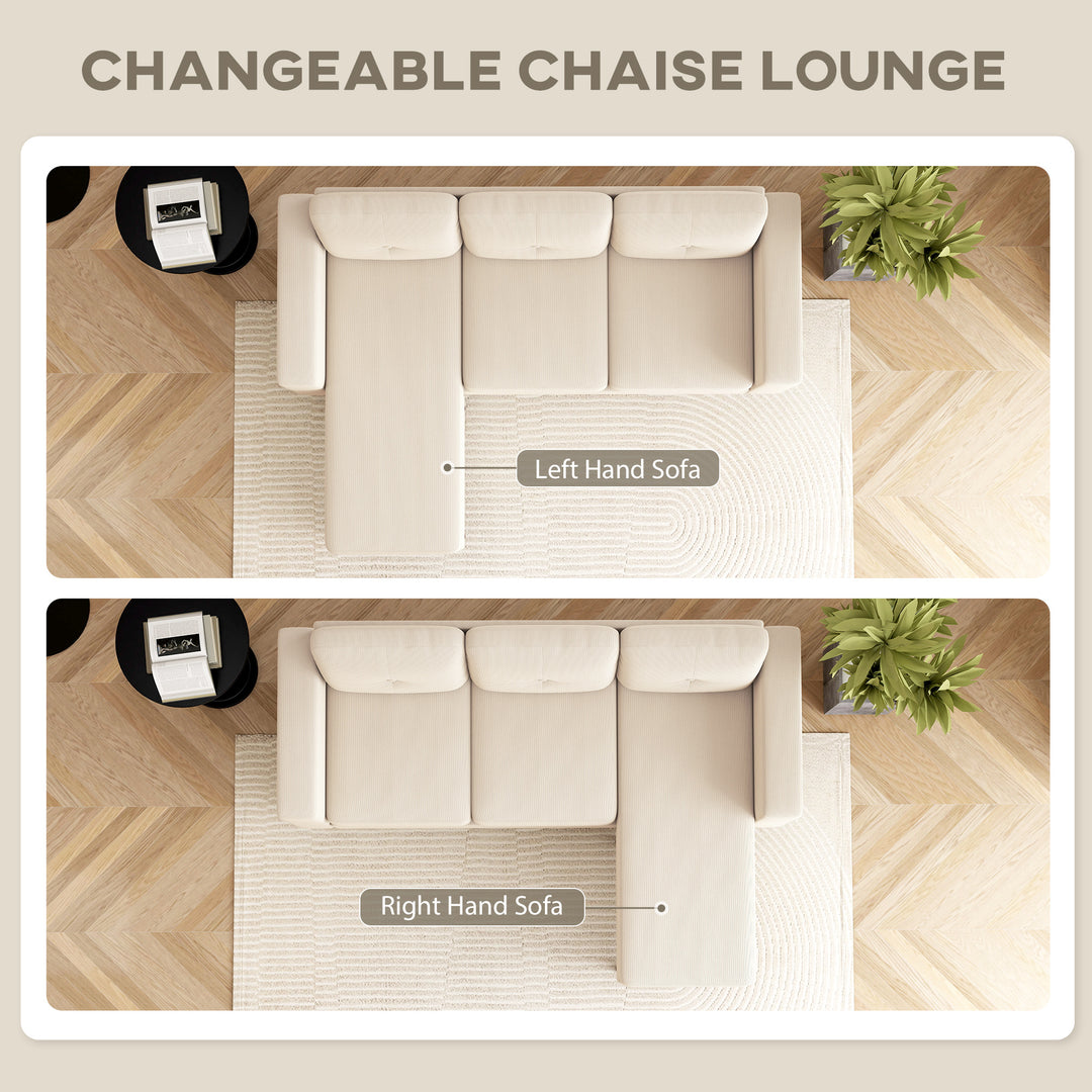 HOMCOM Sectional Sofa with Changeable Chaise Lounge, 3 Seat L-Shaped Sofa, Upholstered Couch for Small Space, Dark Green