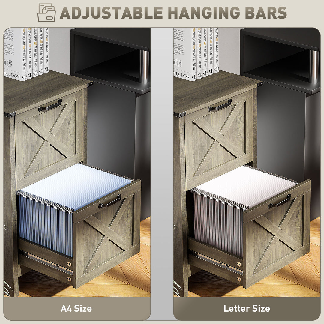 HOMCOM Vertical Filing Cabinet with 2 Drawers, Rustic Farmhouse Office Storage Cabinet for A4, Letter Size, Rustic Brown