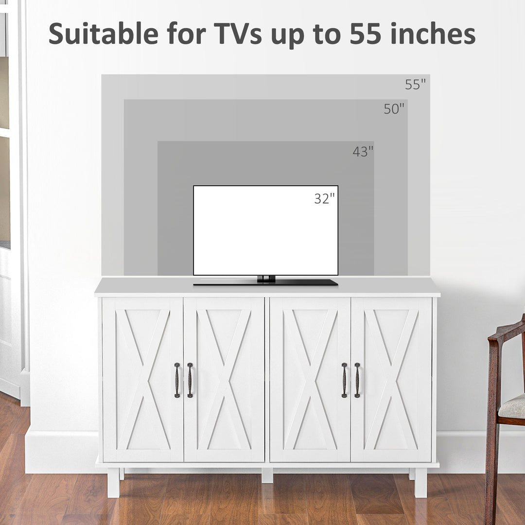 HOMCOM Kitchen Sideboard Cabinet with 4 Barn Doors and 2 Adjustable Shelves, Buffet Table for Living Room, Hallway, White