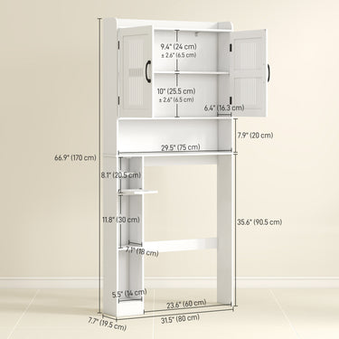 HOMCOM Over the Toilet Storage Cabinet, Bathroom Organizer with Adjustable Shelf, Toilet Paper Holder for Bathroom, Laundry