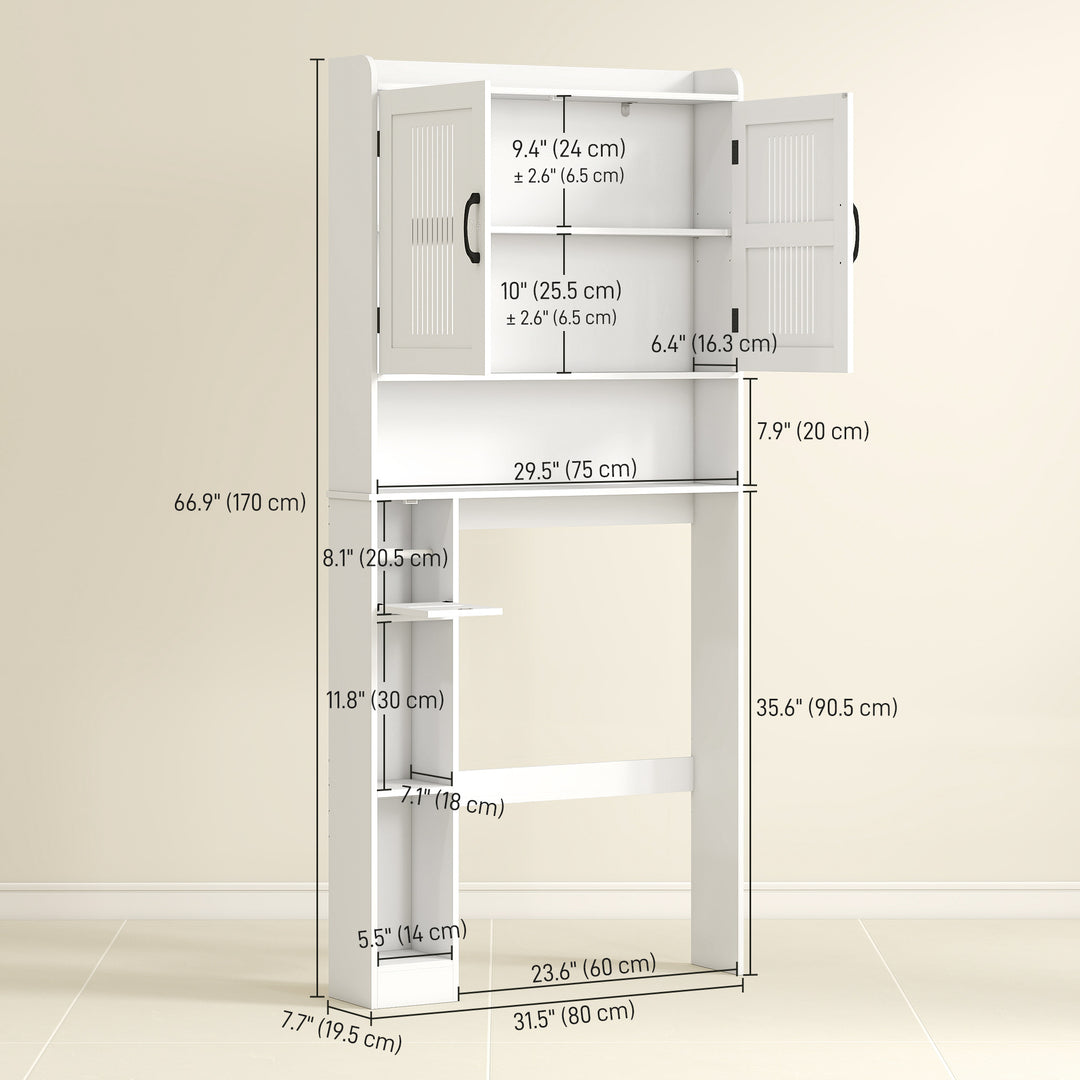HOMCOM Over the Toilet Storage Cabinet, Bathroom Organizer with Adjustable Shelf, Toilet Paper Holder for Bathroom, Laundry