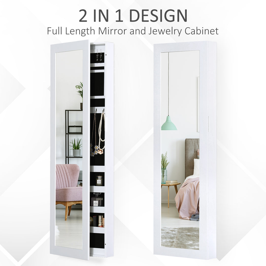 HOMCOM Mirror Jewellery Cabinet Armoire with Full Length Mirror, Wall Mounted Jewellery Organizer, White