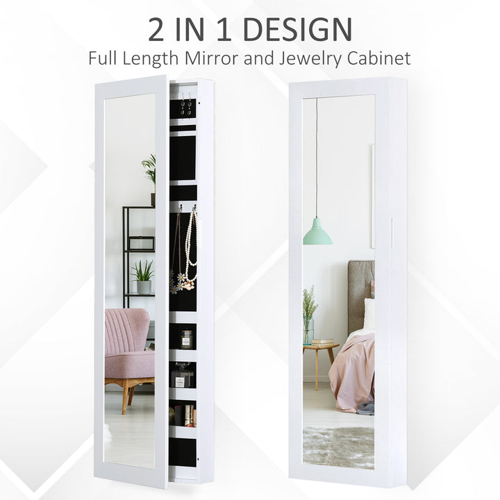 HOMCOM Mirror Jewellery Cabinet Armoire with Full Length Mirror, Wall Mounted Jewellery Organizer, White