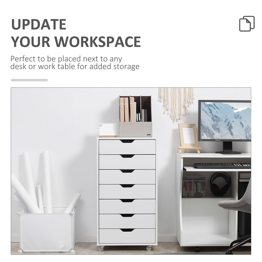 Vinsetto 7-drawer Vertical File Cabinet for Home Office, Storage Cabinet with Wheels, 18.7"x15.6"x35.4", Black