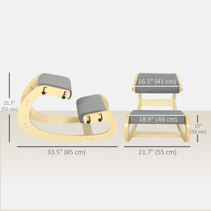HOMCOM Ergonomic Kneeling Chair, Adjustable Rocking Wood Kneeling Stool, Desk Chair, Improve Posture, Cream White