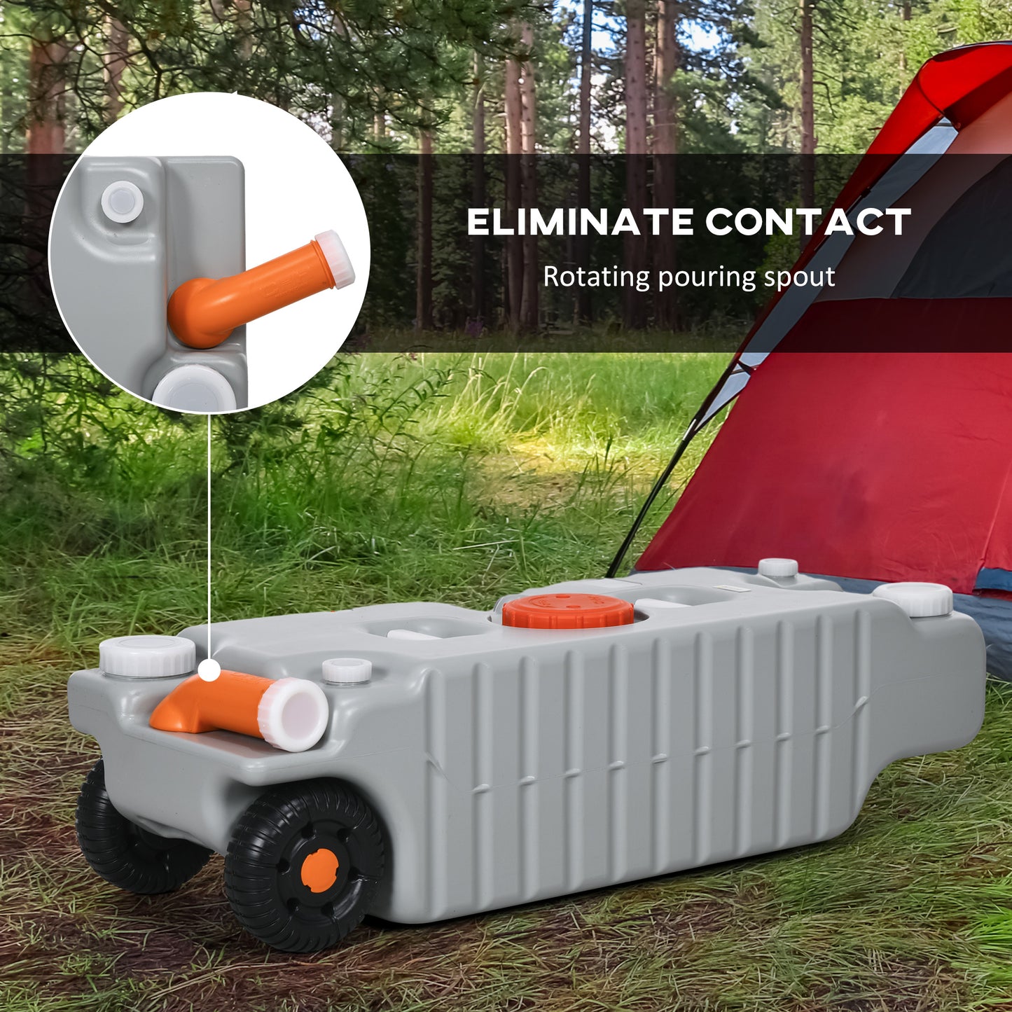 Outsunny 19.8 Gallon Portable RV Water Tank, Waste Water Storage Tank, with Rotating Drain Spout, Level Indicator and 3 Wheels