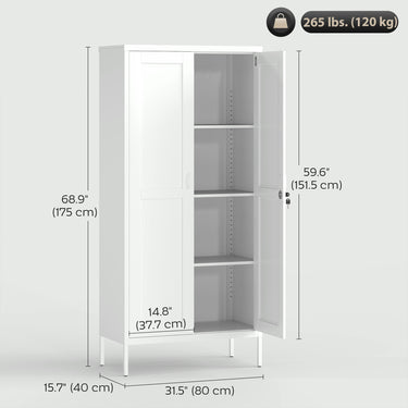 HOMCOM Office Storage Cabinet, Lockable Filing Cabinet with 3 Adjustable Shelves and 2 Doors for Home Office, Garage, White