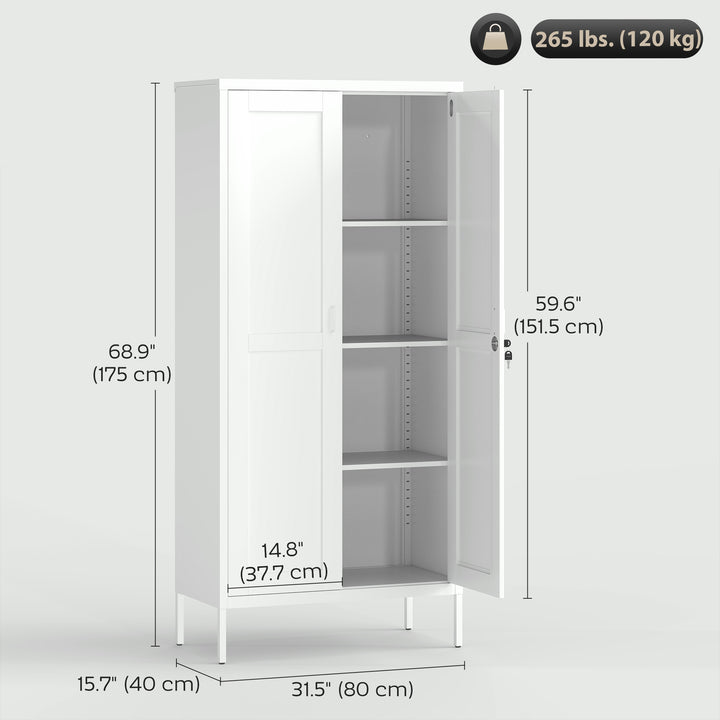 HOMCOM Office Storage Cabinet, Lockable Filing Cabinet with 3 Adjustable Shelves and 2 Doors for Home Office, Garage, White