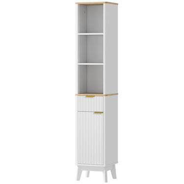HOMCOM 67" Tall Bathroom Cabinet, Narrow Bathroom Storage Cabinet with 3 Open Shelves, Drawer and 2 Adjustable Shelves, White