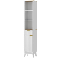 HOMCOM 67" Tall Bathroom Cabinet, Narrow Bathroom Storage Cabinet with 3 Open Shelves, Drawer and 2 Adjustable Shelves, White
