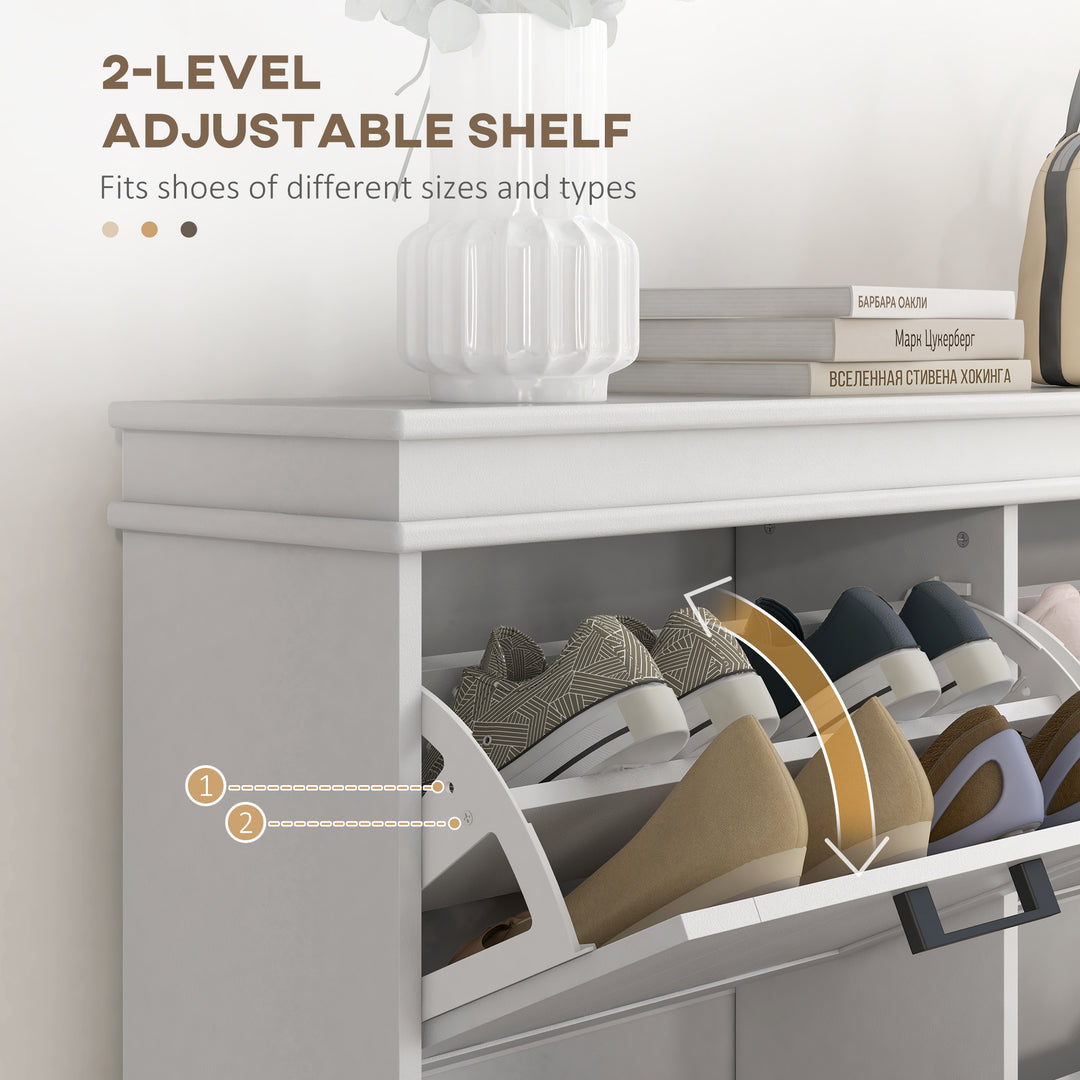 HOMCOM Shoe Storage Cabinet with 4 Flip Drawers and Adjustable Shelves, Narrow Shoe Cabinet for 20 Pairs of Shoes, White