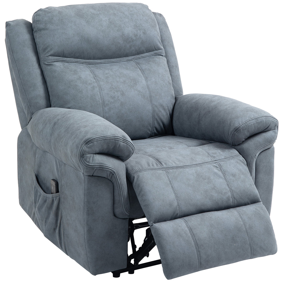 HOMCOM Manual Recliner Chair with Vibration Massage, Side Pockets, Microfibre Reclining Chair for Living Room, Blue-Grey