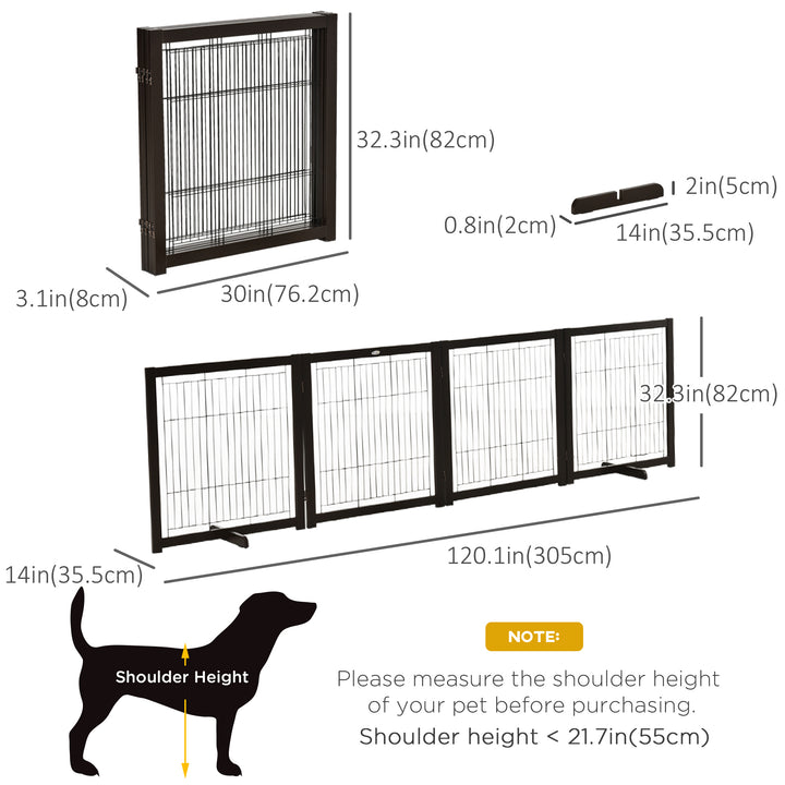 PawHut Wooden Dog Gate for Small & Medium Dogs 4 Panel w/ Support Feet Foldable Pet Fence for House Doorway Coffee