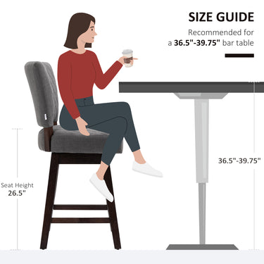 HOMCOM 2 Pieces Swivel Bar Stools, Counter Height Stools Set of 2 with Wood Legs and Footrests for Dining Room, Dark Grey