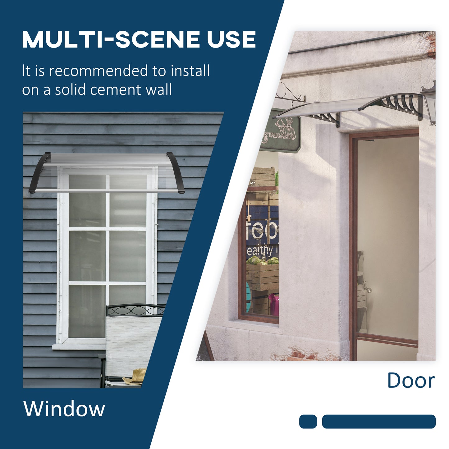 Outsunny Window Awning Door Canopy, Polycarbonate Front Door Outdoor Patio Cover, Sun Shelter, Hollow Sheet for UV, Rain, Snow and Sunlight Protection, Brown, 40" x 80"