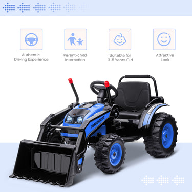 Aosom Kids Tractor 6V Battery Powered Digger Ride On Excavator Music Headlight Moving Forward Backward Blue