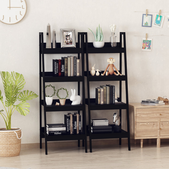 HOMCOM Set of 2, 4 Tier Ladder Shelf Bookcase, Multi-Use Display Rack, Storage Shelving Unit Display Stand, Flower Plant Stand, Home Office Furniture, Black