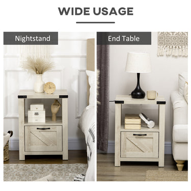 HOMCOM Side Table with Storage, Farmhouse End Table with Drawer, Open Shelf and Barn-style Panel, Nightstand for Living Room, Bedroom, Oak