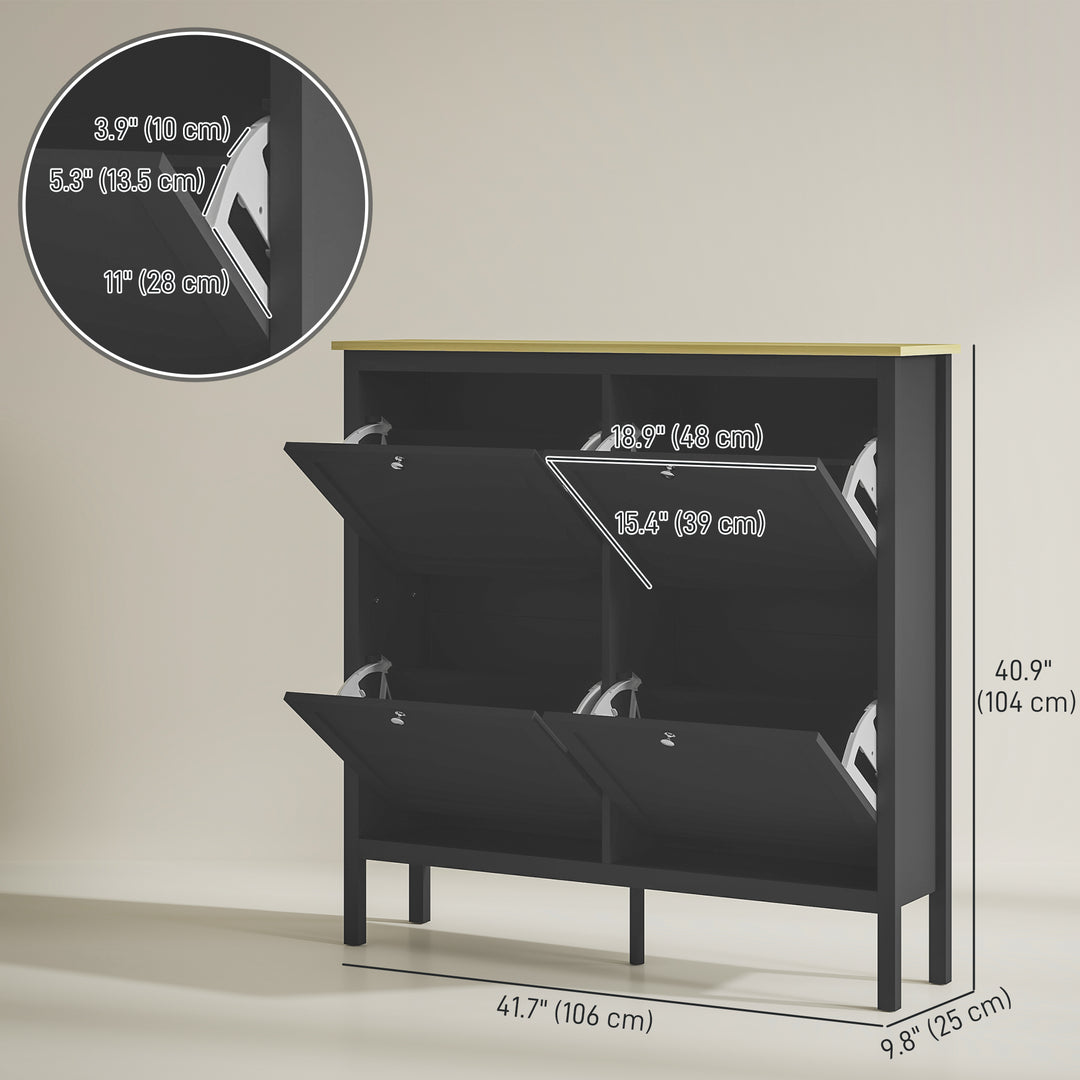 HOMCOM Entryway Shoe Storage Cabinet with 4 Flip Drawers, Adjustable Shelves, Narrow Shoe Cabinet for 20 Pairs of Shoes, Grey