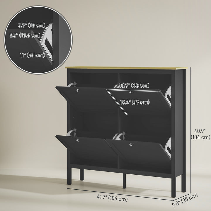 HOMCOM Entryway Shoe Storage Cabinet with 4 Flip Drawers, Adjustable Shelves, Narrow Shoe Cabinet for 20 Pairs of Shoes, Grey