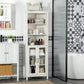 kleankin Tall Bathroom Storage Cabinet with 3 Tier Shelf, Bookcase with Glass Doors, Freestanding Linen Tower with Adjustable Shelves, Antique White