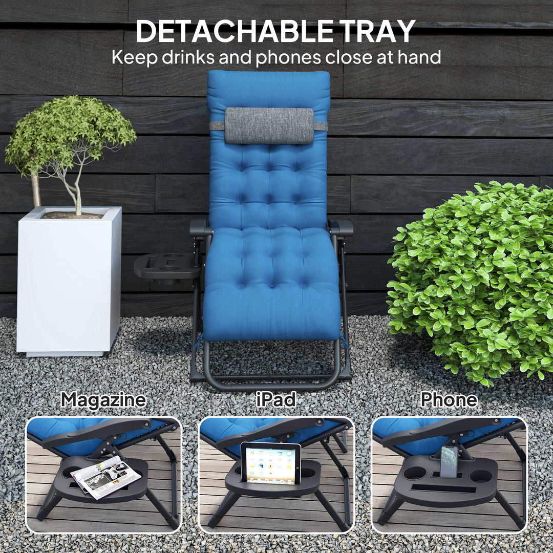 Outsunny Padded Folding Recliner Chair, Patio Lounger with Cupholder, Adjustable Backrest, Removable Cushion, Khaki