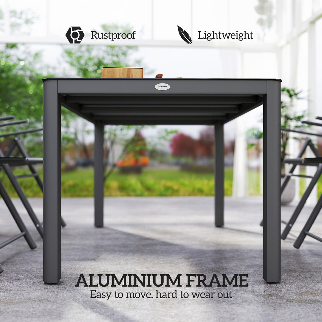 Outsunny 59" x 35" Aluminium Outdoor Dining Table for 6, with Glass Tabletop, Grey