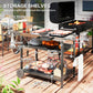 Outsunny Outdoor Bar Cart BBQ Table with Wheels, Stainless Steel Pizza Oven Stand, Outdoor Kitchen Cart with Storage and Hooks