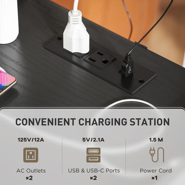 HOMCOM Modern NightStands Set of 2 with Charging Station, Storage, Glass Decorative Door for Bedroom, Living Room, Black