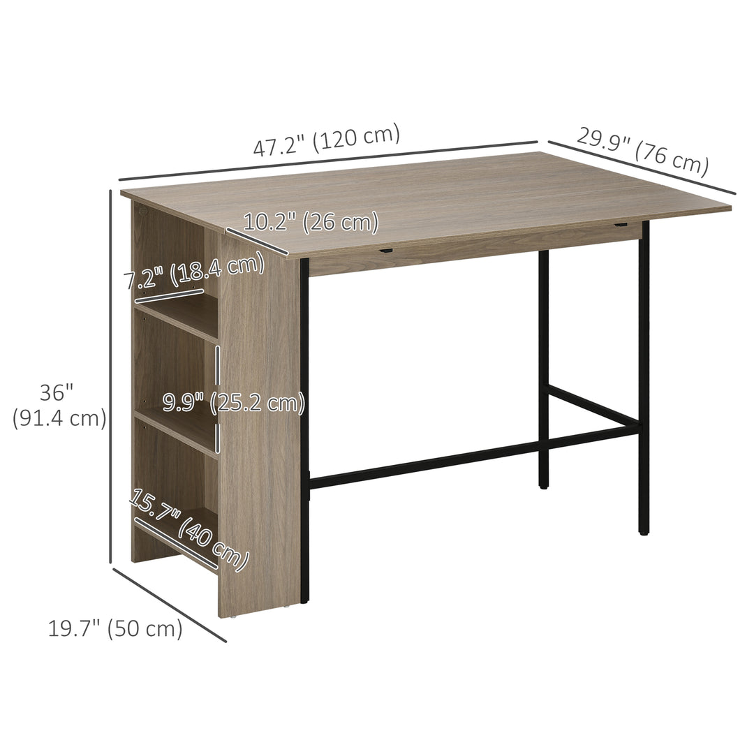 HOMCOM Counter Height Table with Drop Leaf, Extendable Bar Table with Adjustable Storage Shelf, Rustic Brown