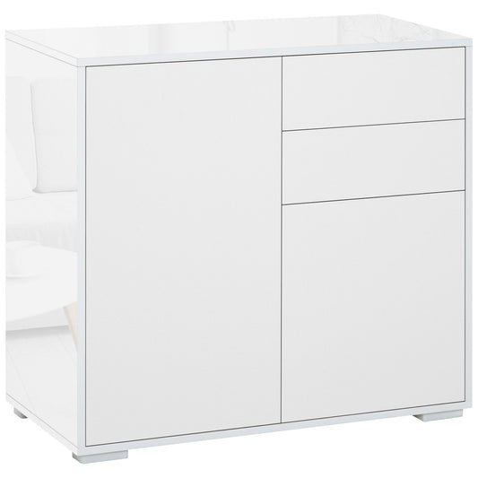 HOMCOM High Gloss Buffet Sideboard with 2 Drawers, 2 Doors and Adjustable Shelf, Kitchen Storage Cabinet with Push Open Design, White