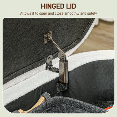 HOMCOM Boucle Bedroom Bench with Storage, Tufted Teddy Fleece Storage Ottoman Bench with Wood Legs for Living Room, White