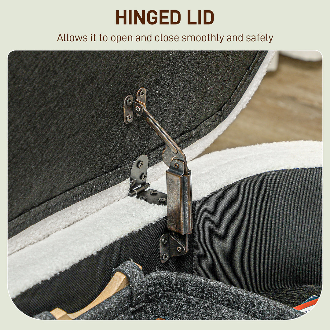 HOMCOM Boucle Bedroom Bench with Storage, Tufted Teddy Fleece Storage Ottoman Bench with Wood Legs for Living Room, White