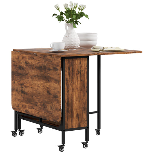 HOMCOM Folding Dining Table, Extendable Kitchen Table for Small Spaces with Storage Shelf and 6 Wheels, Rustic Brown