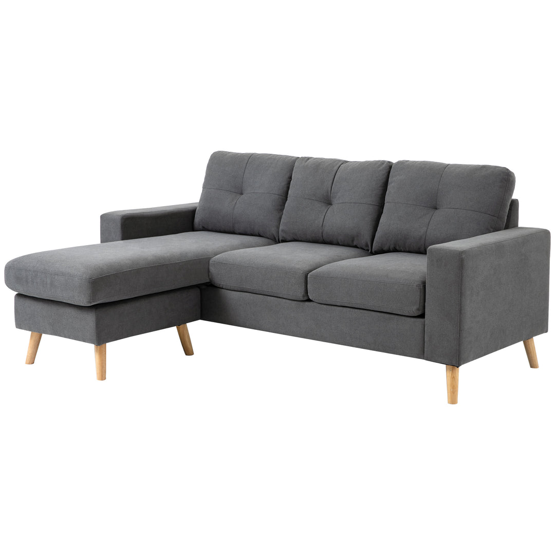 HOMCOM Sectional Sofa Couch, L Shaped Couch with Reversible Chaise, Wooden Legs for Living Room, Bedroom, Dark Grey