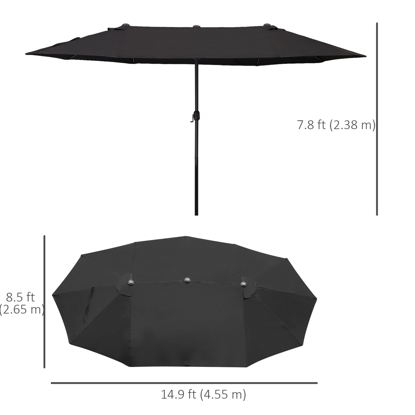 Outsunny 15ft Double-sided Patio Umbrella with Twin Canopy, Extra Large Outdoor Parasol with Crank for Pool, Deck, Market, Blue