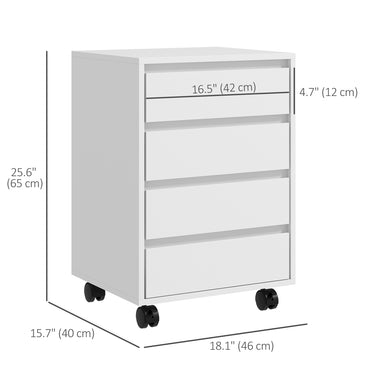 HOMCOM 4 Drawer File Cabinet, Vertical Filing Cabinet with Wheels, Modern Printer Stand for Home Office, White