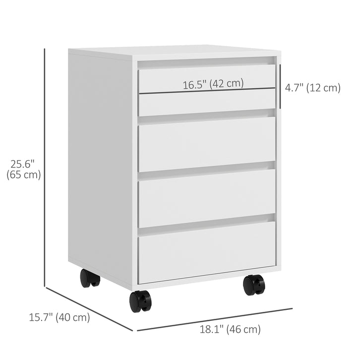 HOMCOM 4 Drawer File Cabinet, Vertical Filing Cabinet with Wheels, Modern Printer Stand for Home Office, White