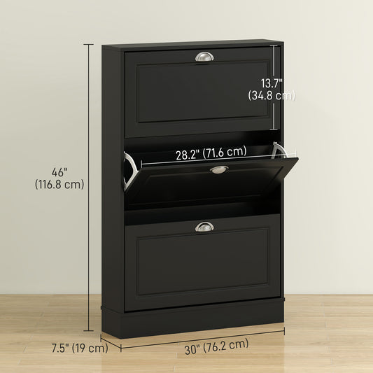 HOMCOM Shoe Cabinet with 3 Flip Drawers, Narrow Shoe Storage Cabinet, Holds 12 Pairs for Entryway, Hallway, Black