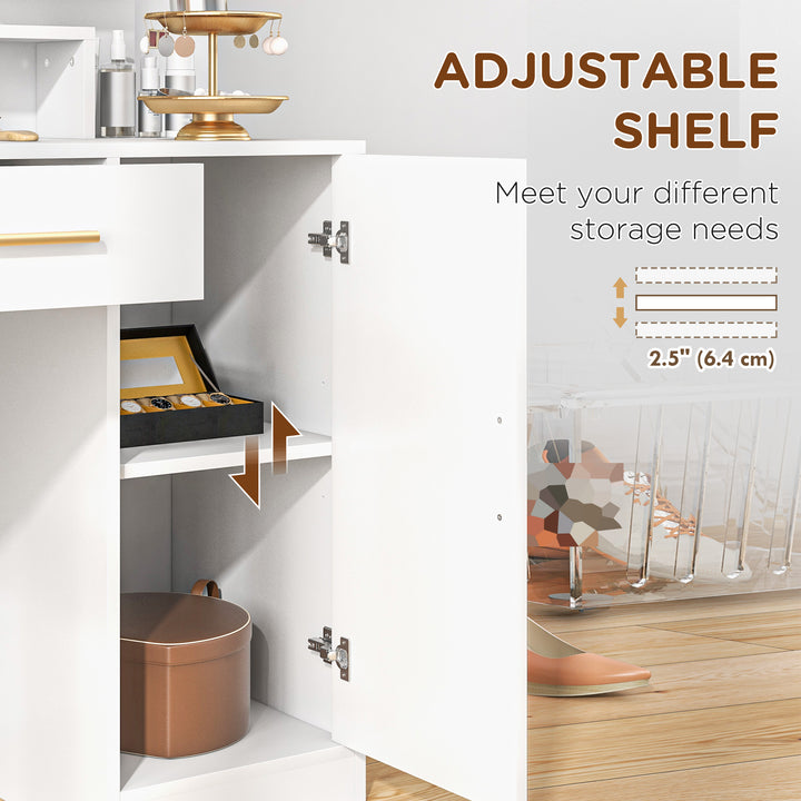 HOMCOM Illuminated Dressing Table Set, LED Vanity Table Set with Stool, LED Mirror, Drawer and Cabinet Shelves for Bedroom