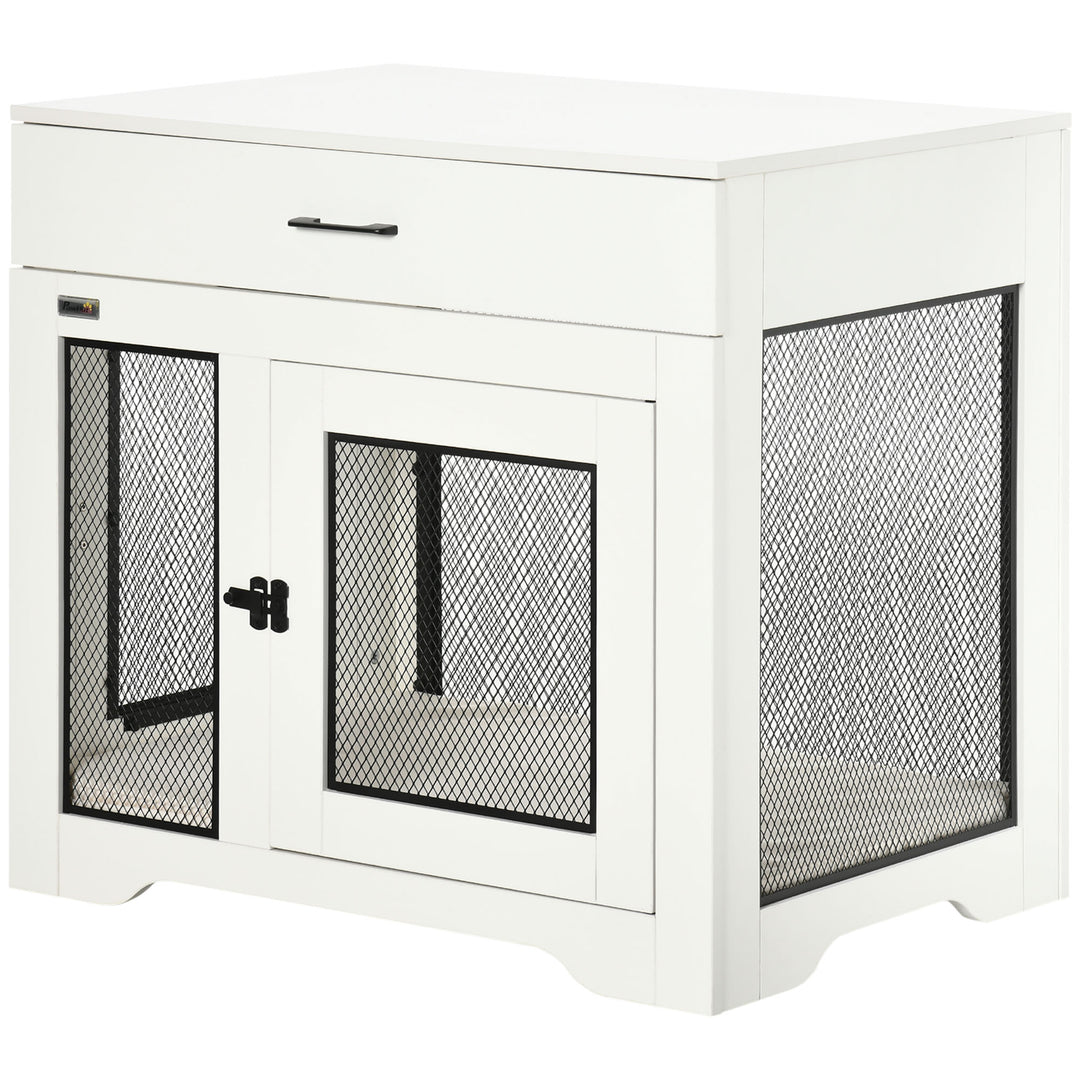 PawHut Dog Crate Furniture with Cushion, 2 Doors, Storage, Dog Kennel End Table for Small Medium Dogs, Grey