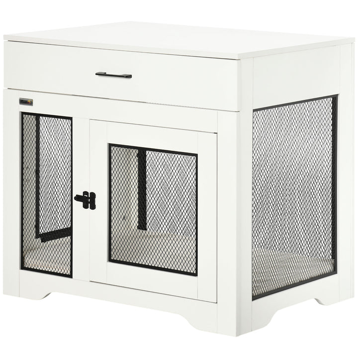 PawHut Dog Crate Furniture with Cushion, 2 Doors, Storage, Dog Kennel End Table for Small Medium Dogs, Grey