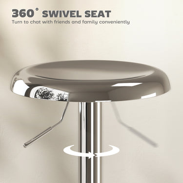 HOMCOM Steel Bar Stools Set of 2, Adjustable Counter Height Round Breakfast Barstools, Industrial Swivel Bar Chairs, Silver