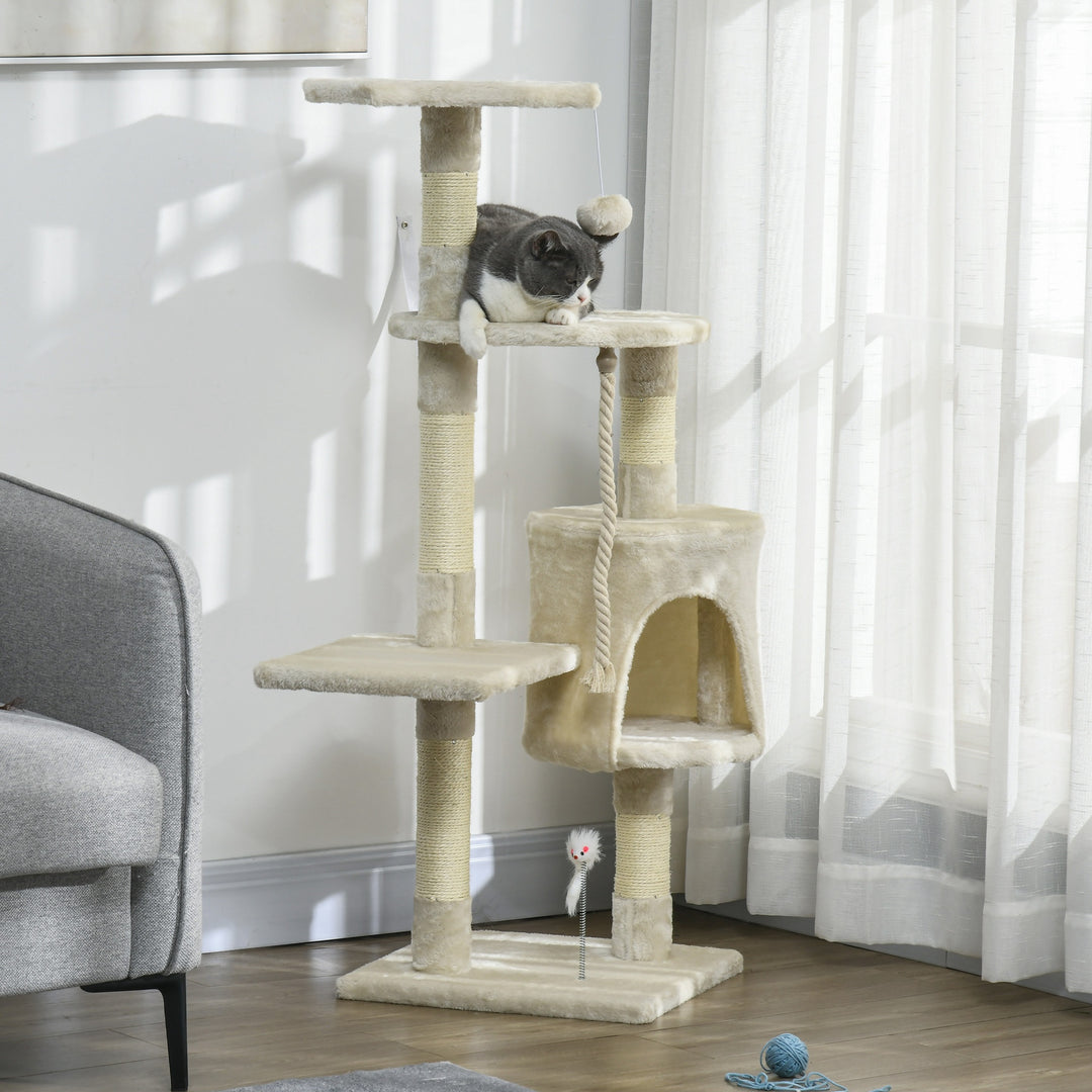 PawHut 46" Scratching Cat Tree Multi Level Activity Center Kitty Condo Furniture Post Beige