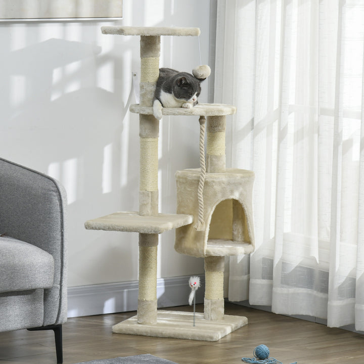 PawHut 46" Scratching Cat Tree Multi Level Activity Center Kitty Condo Furniture Post Beige