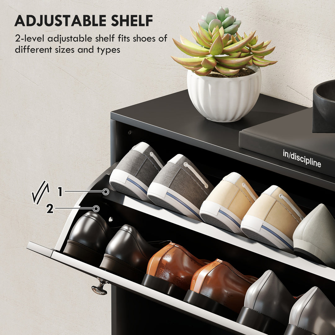 HOMCOM Narrow Shoe Storage Cabinet, 3 Flip Drawers, Adjustable Shelves, 24 Pairs Capacity, White