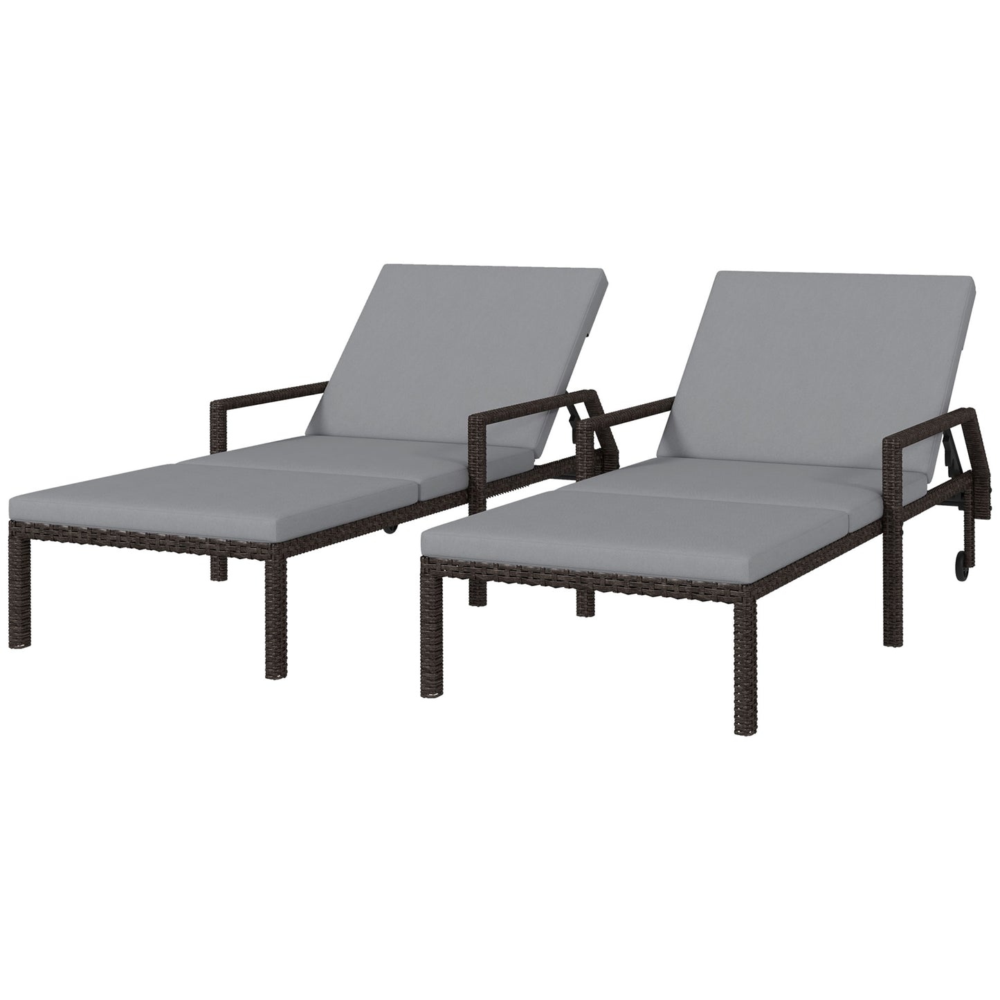 Outsunny Wicker Chaise Lounger with 5-Level Adjustable Backrest, Light Grey