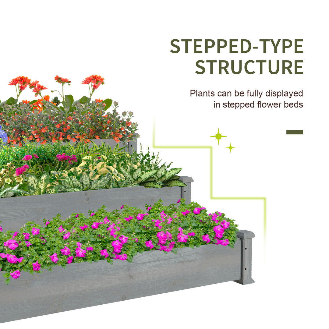 Outsunny 49"x49"x22" 3-Tier Raised Garden Bed Wooden Planter Kit Elevated Plant Box Stand for Yard & Patio, Natural
