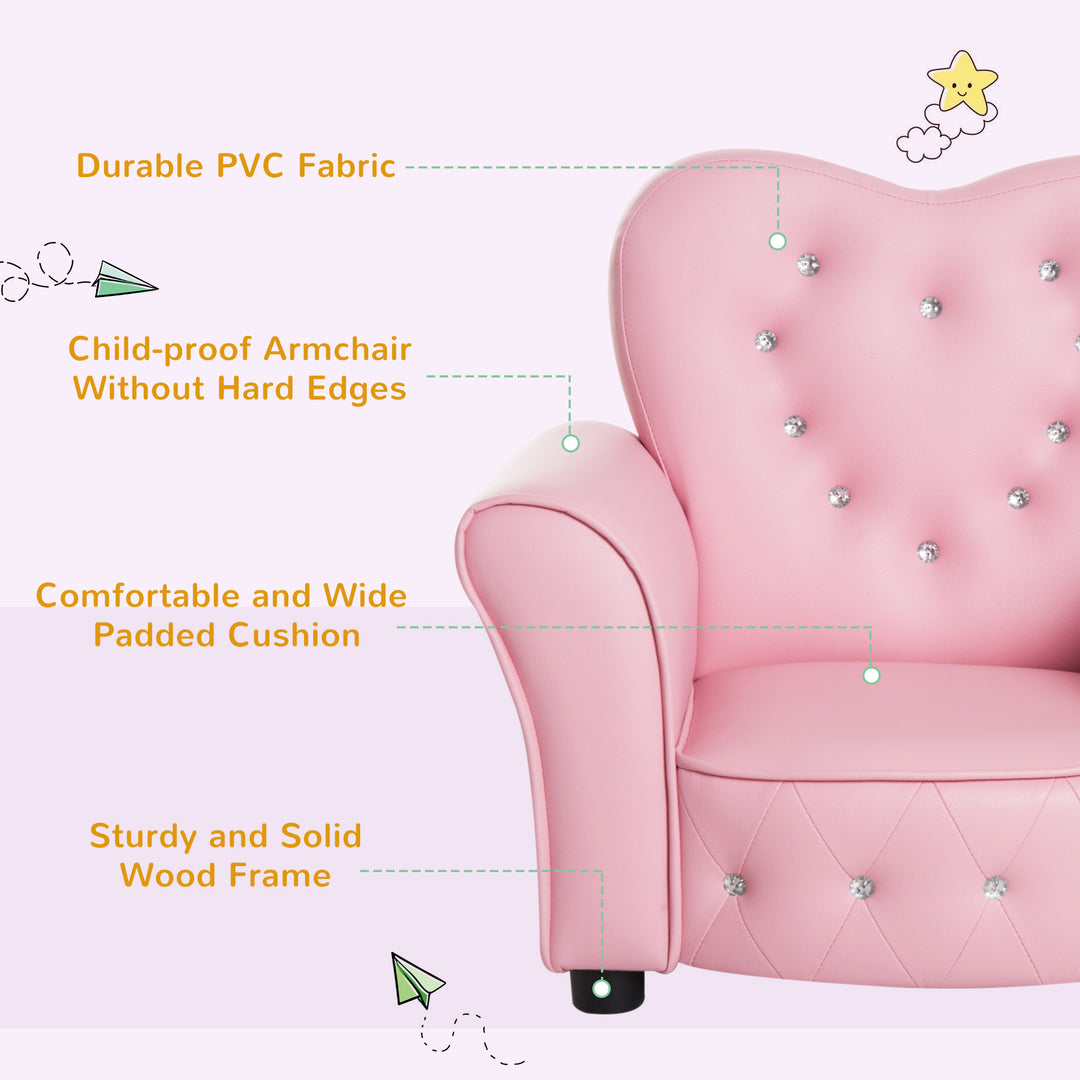 Qaba Kids Mini Princess Sofa Toddler Chair Children Upholstered Tufted Armchair Activity Couch Reclining Seat Boys Girls Furniture Pink